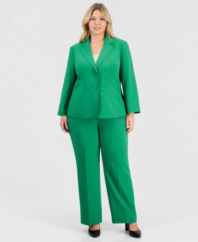 Le Suit Plus Size Two-button Waist-inset Pantsuit In Green
