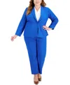 Le Suit Plus Women's Notched-lapel Blazer Pants Suit Set In Cabana Blue