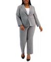 Le Suit Plus Women's Notched-lapel Blazer Pants Suit Set In Granite