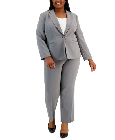 Le Suit Plus Women's Notched-lapel Blazer Pants Suit In Granite