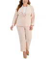 Le Suit Plus Women's Notched-lapel Blazer Pants Suit In Light Blossom