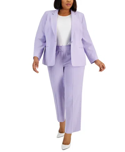 Le Suit Plus Women's Notched-lapel Blazer Pants Suit In Lilac