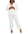 Le Suit Plus Women's Notched-lapel Blazer Pants Suit Set In Vanilla Ice