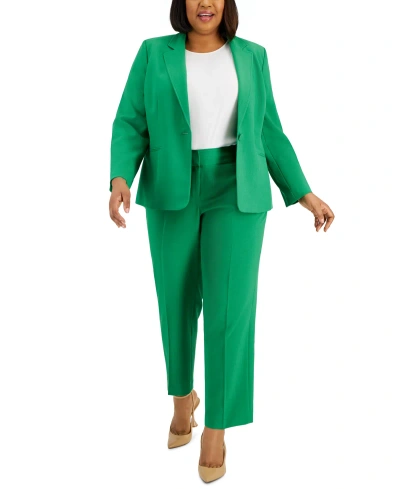 Le Suit Plus Women's Notched-lapel Blazer Pants Suit In Verde