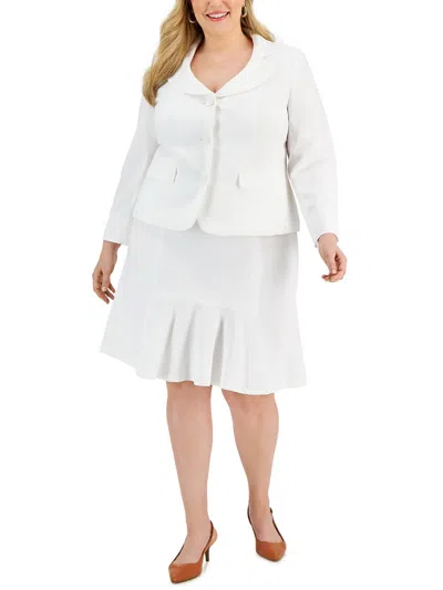 Le Suit Plus Womens 2pc Crepe Skirt Suit In White