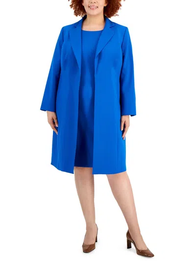 Le Suit Plus Size Topper Jacket & Sheath Dress Suit In Cabana Blue