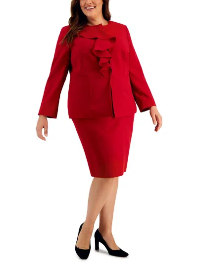 Le Suit Plus Womens 2pc Polyester Skirt Suit In Red