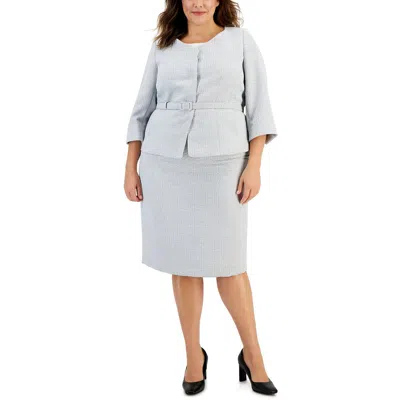 Le Suit Plus Womens Belted Tweed Four-button Suit In Multi