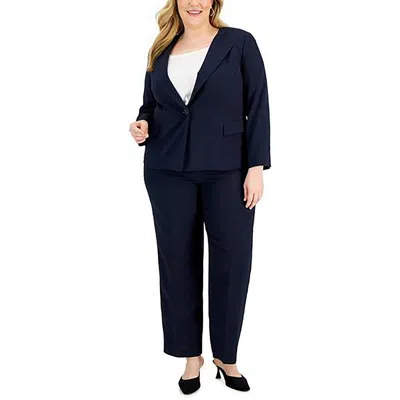 Le Suit Plus Womens Business Work Wear One-button Blazer In Blue