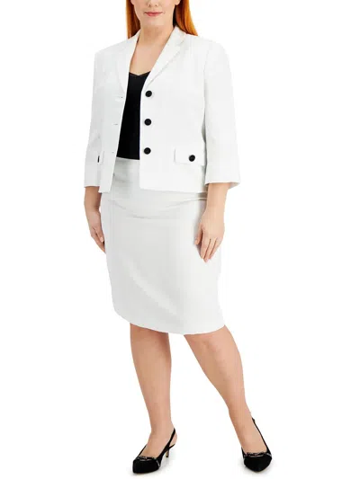 Le Suit Plus Womens Textured Polyester Skirt Suit In White