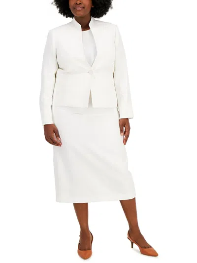 Le Suit Plus Womens Textured Shimmer One-button Suit In White