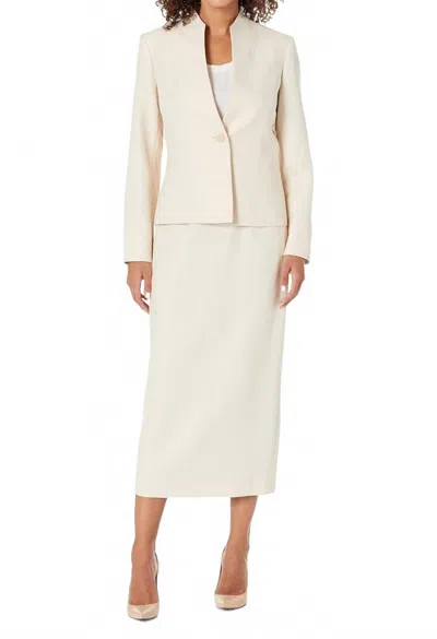 Le Suit Shimmer Tweed Jacket And Column Skirt Set In Light Gold In Neutral