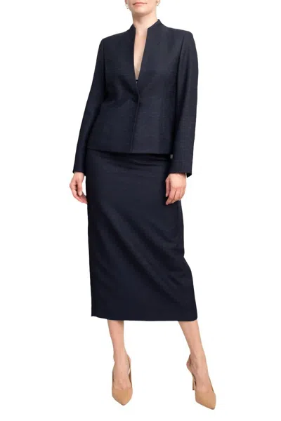 Le Suit Shimmer Tweed One Button Jacket And Column Skirt Set In Navy In Blue