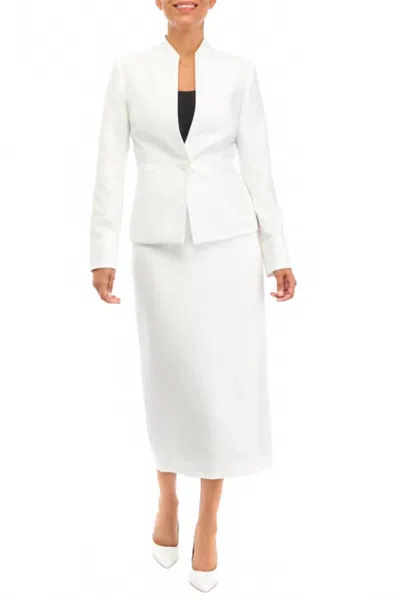 Le Suit Shimmer Tweed One Button Jacket And Column Skirt Set In White
