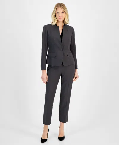Le Suit Women's Single-button Blazer And Slim-fit Pantsuit In Charcoal