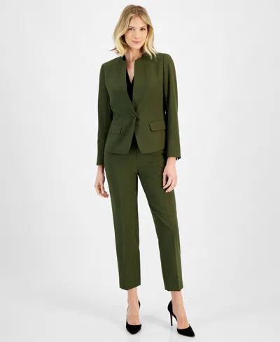 Le Suit Women's Single-button Blazer And Slim-fit Pantsuit, Regular And Petite In Hunter
