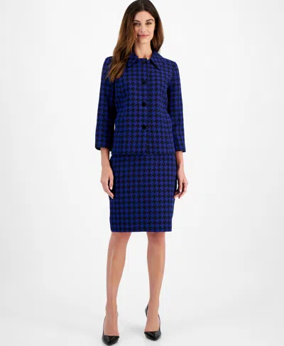 Le Suit Women's Spread Collar Jacket & Pencil Skirt Suit, Regular & Petite In Royal,black