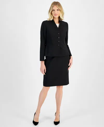 Le Suit Women's Stand-collar Pencil Skirt Suit, Regular & Petite In Black