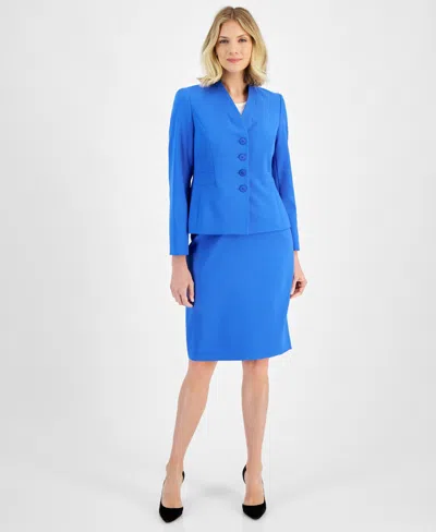 Le Suit Stand-collar Pencil Skirt Suit, Regular & Petite In Blue