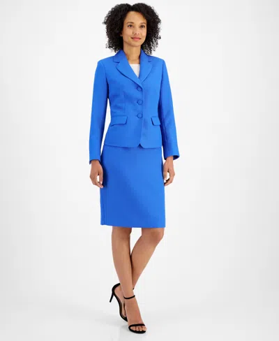 Le Suit Textured Three-button Jacket & Skirt Suit, Regular & Petite Sizes In Cornflower