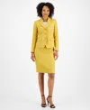 Le Suit Women's Textured Three-button Jacket & Skirt Suit, Regular & Petite In Saffron
