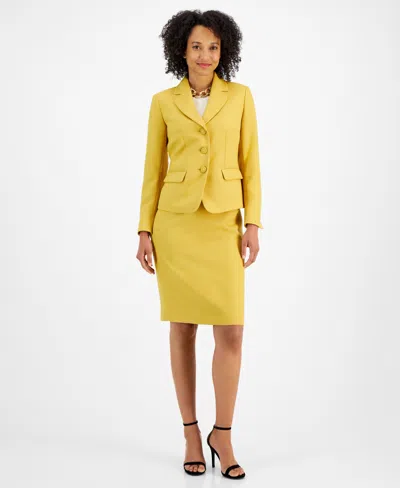 Le Suit Women's Textured Three-button Jacket & Skirt Suit, Regular & Petite In Saffron