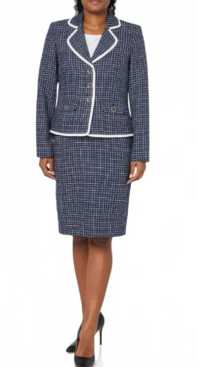 Le Suit Two-piece Skirt & Jacket Set In Indigo/natural White In Blue