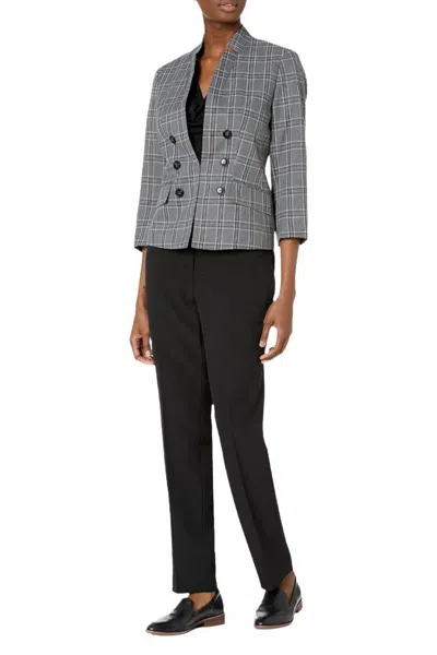 Le Suit Windowpane Pattern Jacket With Crepe Pants Suit Set In Black Combo