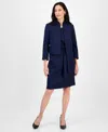 Le Suit Women's 3/4-sleeve Jacket And Belted Sheath Dress Suit, Regular & Petite In Blue