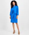 Le Suit Women's 3/4-sleeve Jacket And Belted Sheath Dress Suit Set, Regular & Petite In Blue