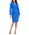 Le Suit Women's Check Three-button Jacket & Skirt Suit, Regular And Petite Sizes In Cabana Blue