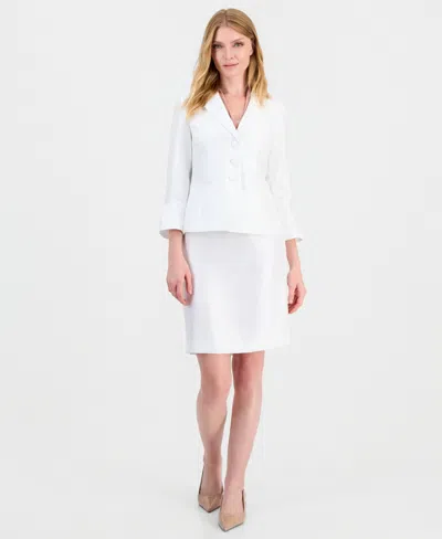 Le Suit Women's Classic Fit Bell-sleeve Pencil Jacket And Skirt, 2-piece Set In White