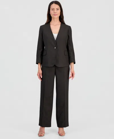 Le Suit Women's Collarless One-button Jacket & Fly-front Wide-leg Pants Suit In Black