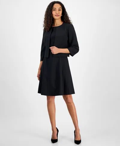 Le Suit Women's Collarless Open-front Bolero & Scoop-neck Sleeveless Fit & Flare Dress In Black