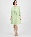 Le Suit Women's Collarless Open-front Bolero & Scoop-neck Sleeveless Fit & Flare Dress In Celery
