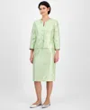 Le Suit Women's Collarless Three-button 3/4-sleeve Jacket & Slim Skimmer Skirt In Celery