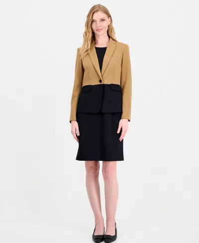 Le Suit Women's Colorblock One-button Peplum Jacket And Dress, 2-piece Set In Black