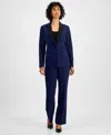 Le Suit Womens Contrast Trim Polyester One-button Suit In Bright Navy