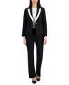 Le Suit Women's Contrast-trim Peak-lapel Pantsuit, Regular And Petite In Black,vanilla Ice