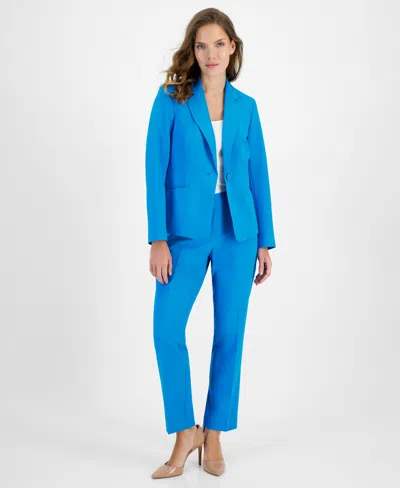 Le Suit Women's Crepe One-button Pantsuit, Regular & Petite Sizes In Azure