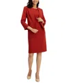 Le Suit Women's Crepe Open Front Jacket & Crewneck Sheath Dress Suit, Regular & Petite In Brick