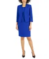 Le Suit Women's Crepe Open Front Jacket & Crewneck Sheath Dress Suit Set, Regular & Petite In Celeste Blue