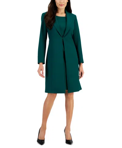 Le Suit Women's Crepe Topper Jacket & Sheath Dress Suit, Regular And Petite Sizes In Emerald