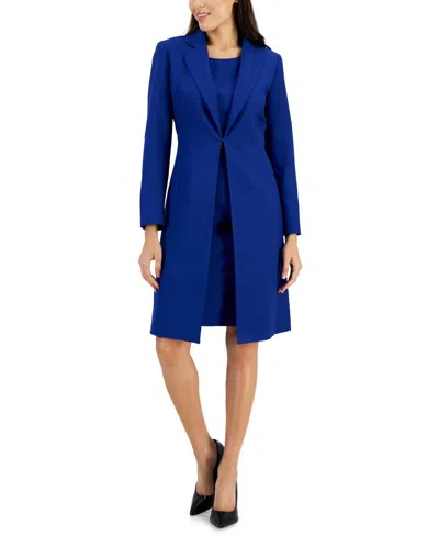 Le Suit Women's Crepe Topper Jacket & Sheath Dress Suit, Regular And Petite Sizes In Twilight Blue