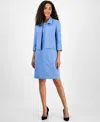 Le Suit Crepe Open Front Jacket & Crewneck Sheath Dress Suit, Regular And Petite Sizes In Pale Blue
