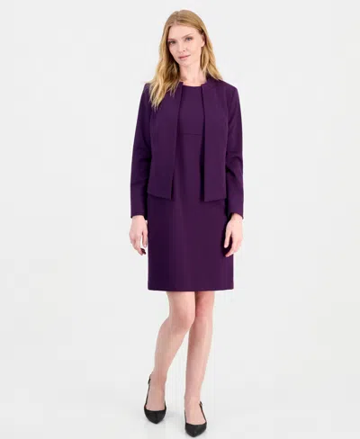 Le Suit Women's Empire Waist Seam Crewneck Jacket And Dress, 2-piece Suit In Purple