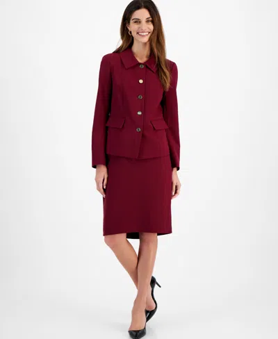 Le Suit Women's Five-button Skirt Suit, Regular & Petite In Bordeaux