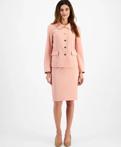 Le Suit Women's Five-button Skirt Suit, Regular & Petite In Dusty Rose