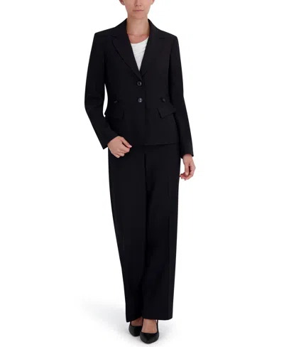 Le Suit Women's Four-pocket Jacket & Fly-front Wide-leg Pants Suit In Black