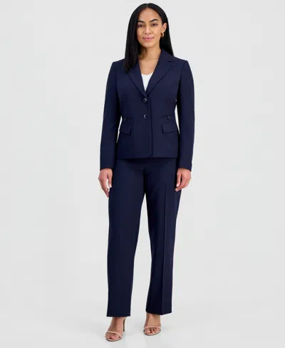 Le Suit Women's Four-pocket Jacket & Fly-front Wide-leg Pants Suit In Blue